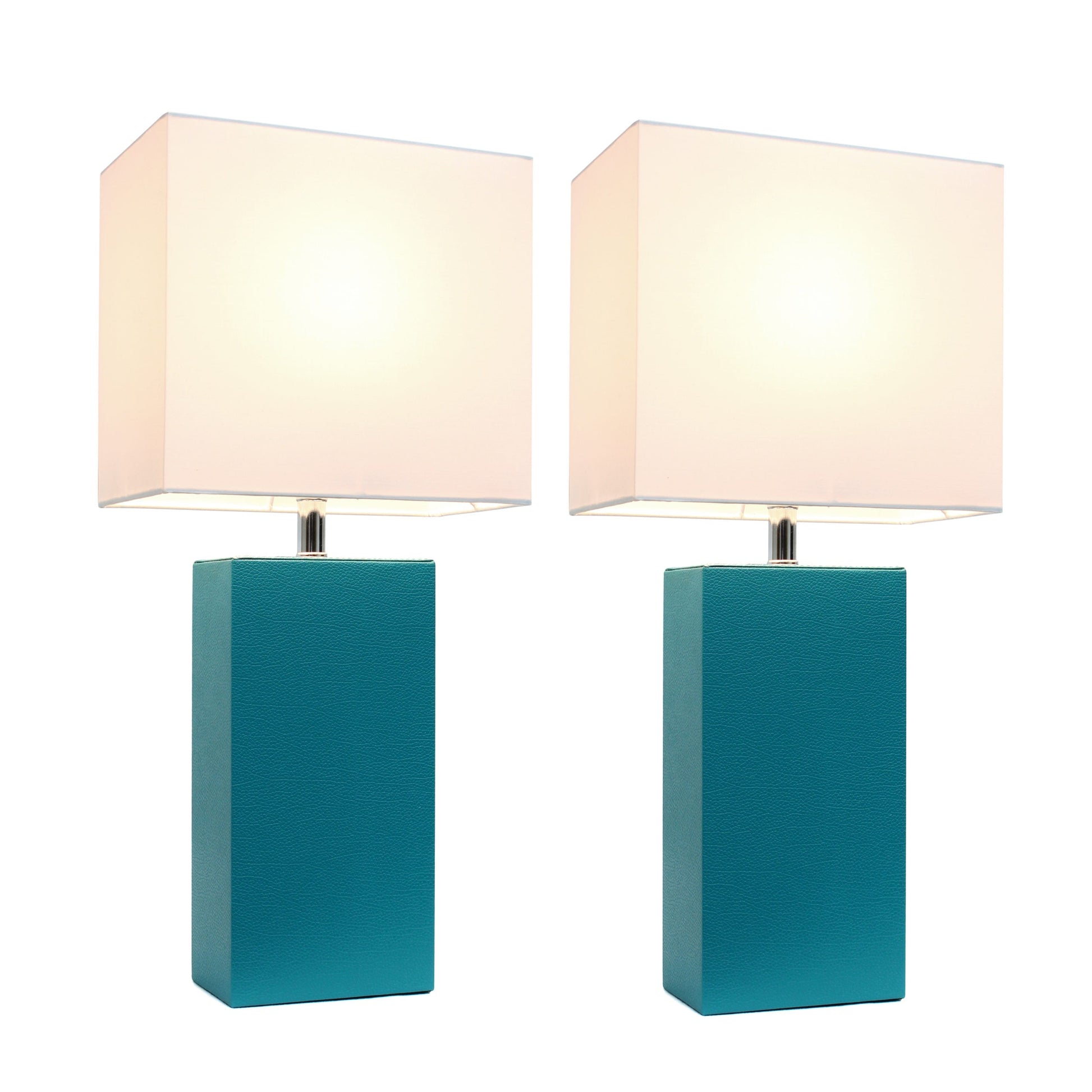 All The Rages Elegant Designs White Fabric Shades & Teal Finish 2-Piece Modern Leather Table Lamps
