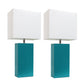 All The Rages Elegant Designs White Fabric Shades & Teal Finish 2-Piece Modern Leather Table Lamps