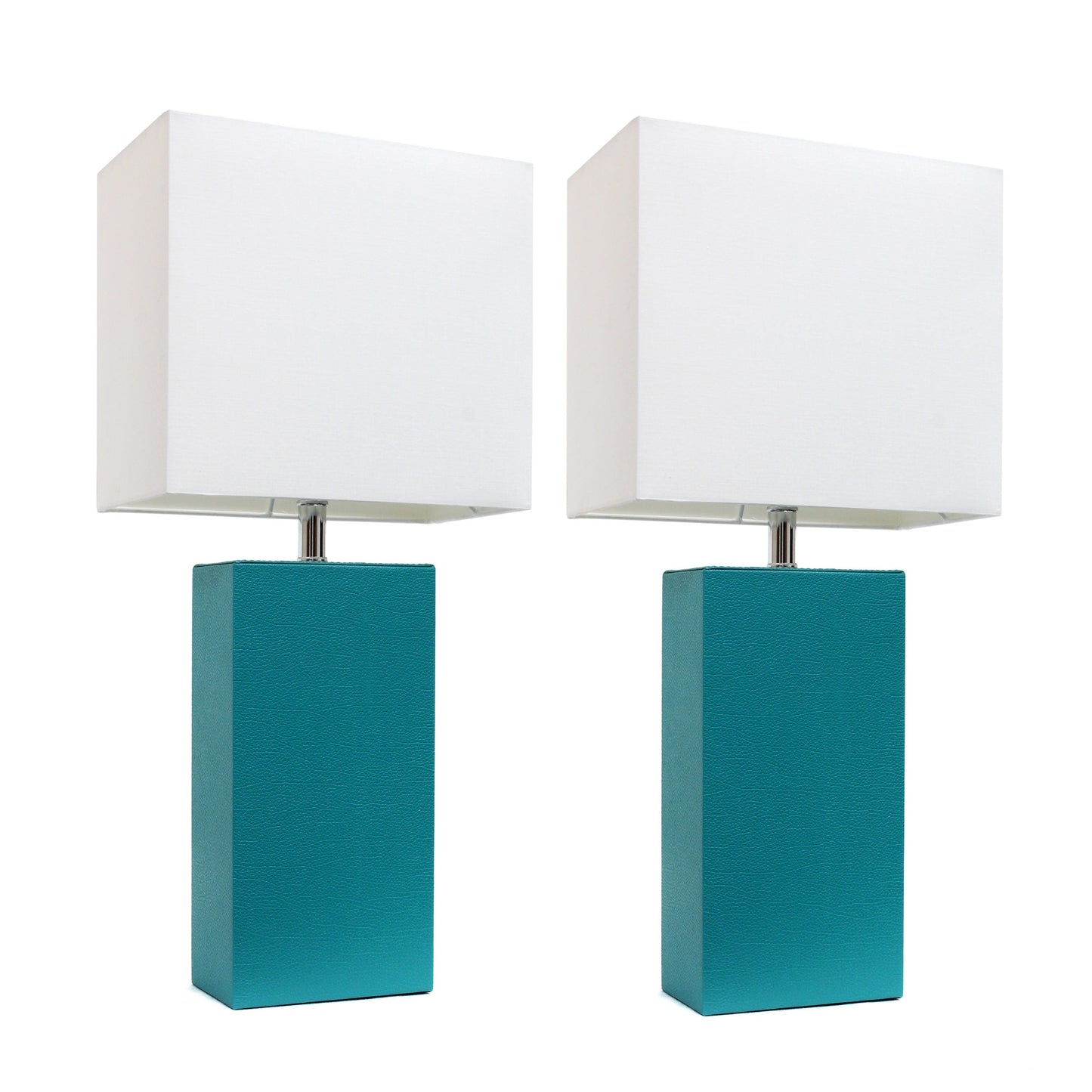 All The Rages Elegant Designs White Fabric Shades & Teal Finish 2-Piece Modern Leather Table Lamps