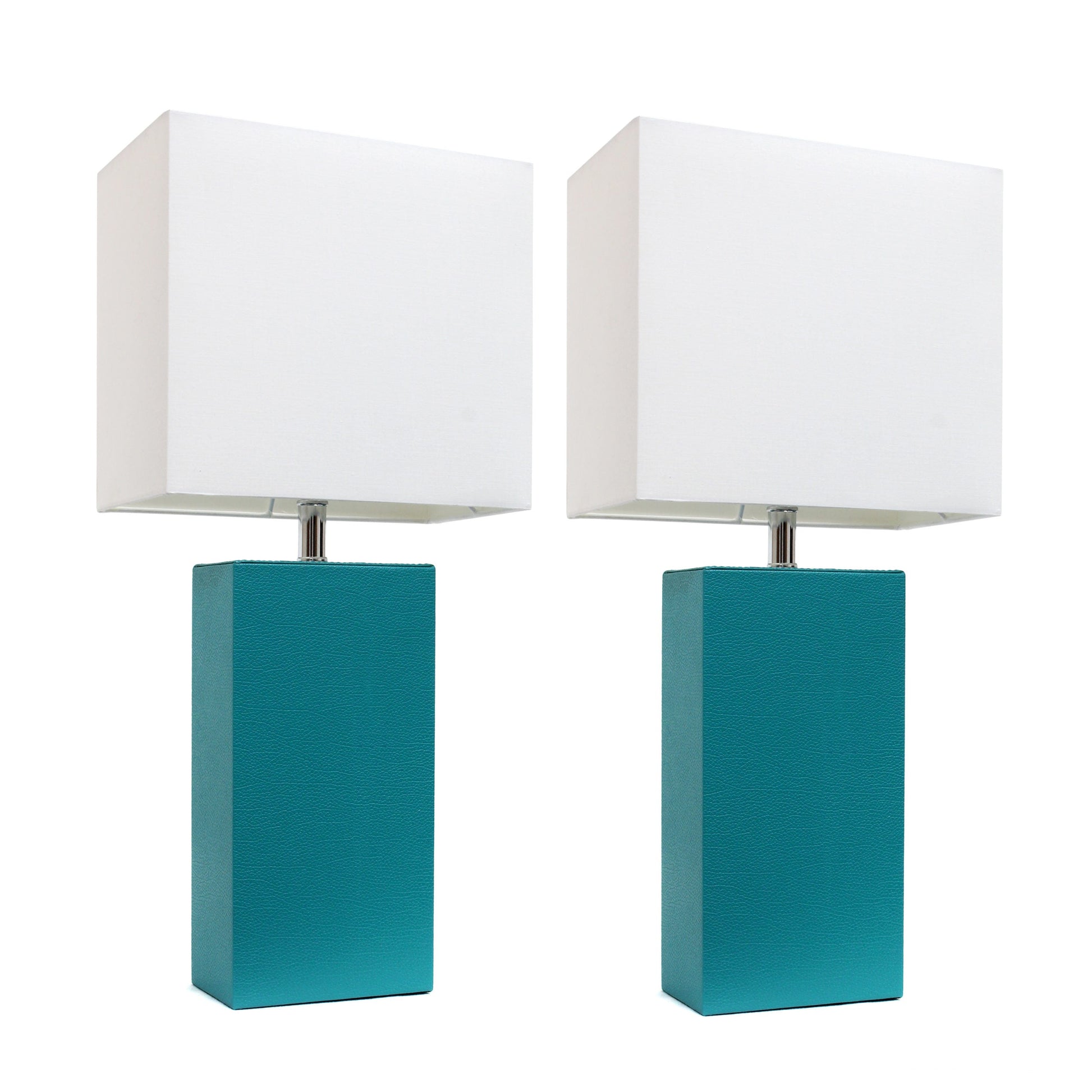 All The Rages Elegant Designs White Fabric Shades & Teal Finish 2-Piece Modern Leather Table Lamps