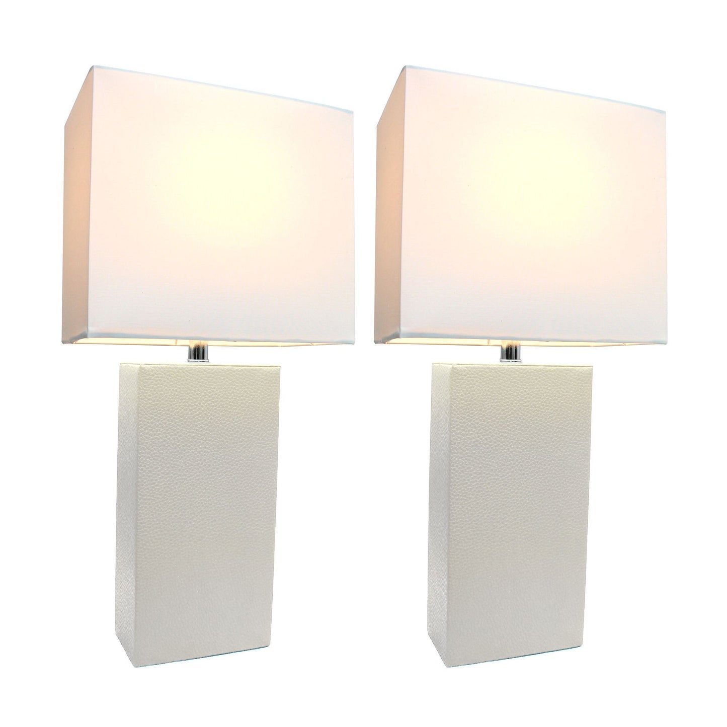 All The Rages Elegant Designs White Fabric Shades & White Finish 2-Piece Modern Leather Table Lamps