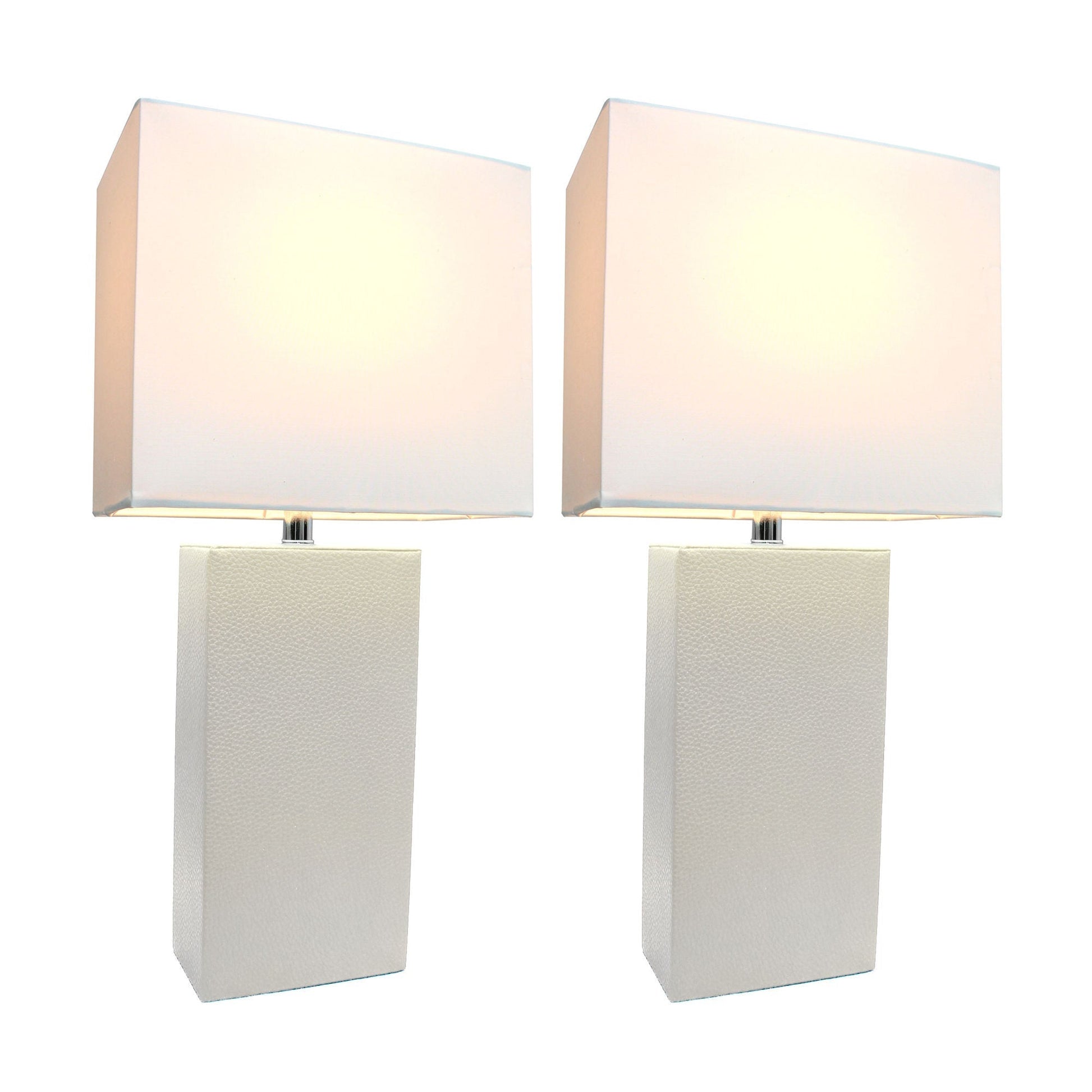 All The Rages Elegant Designs White Fabric Shades & White Finish 2-Piece Modern Leather Table Lamps