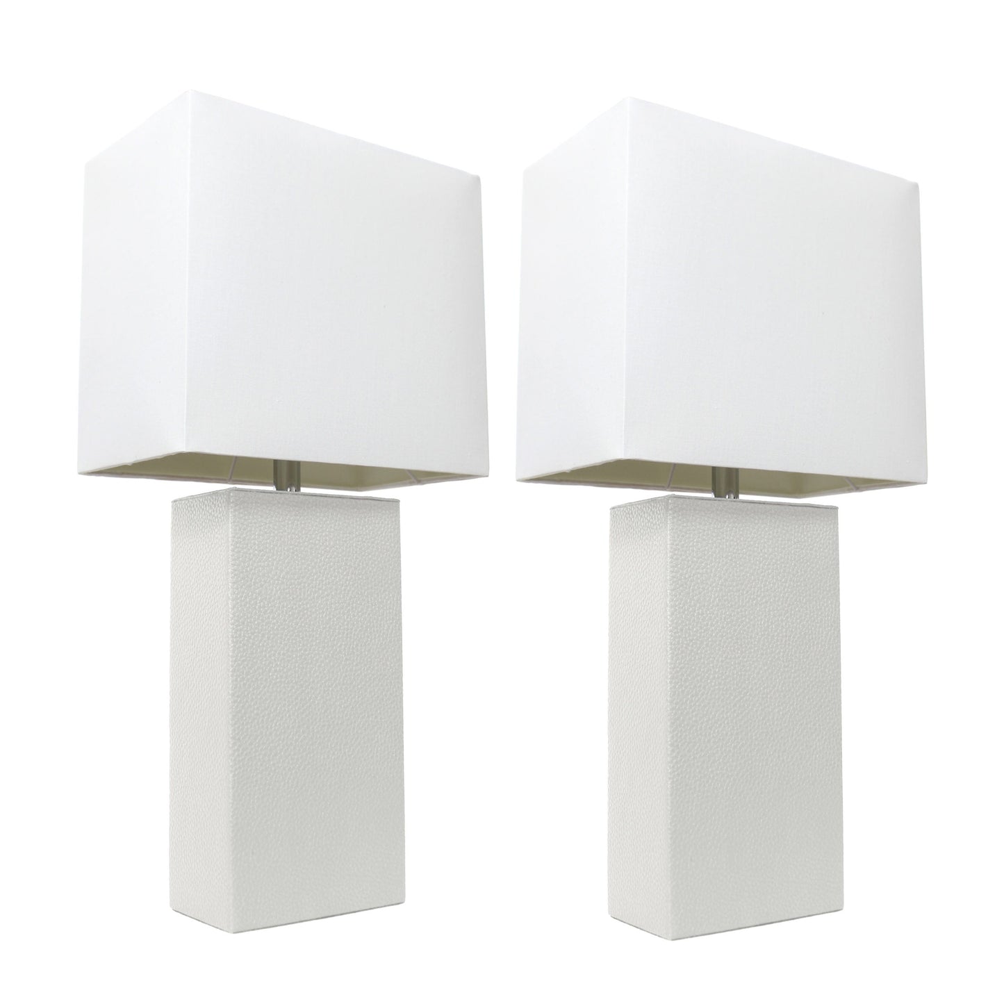 All The Rages Elegant Designs White Fabric Shades & White Finish 2-Piece Modern Leather Table Lamps