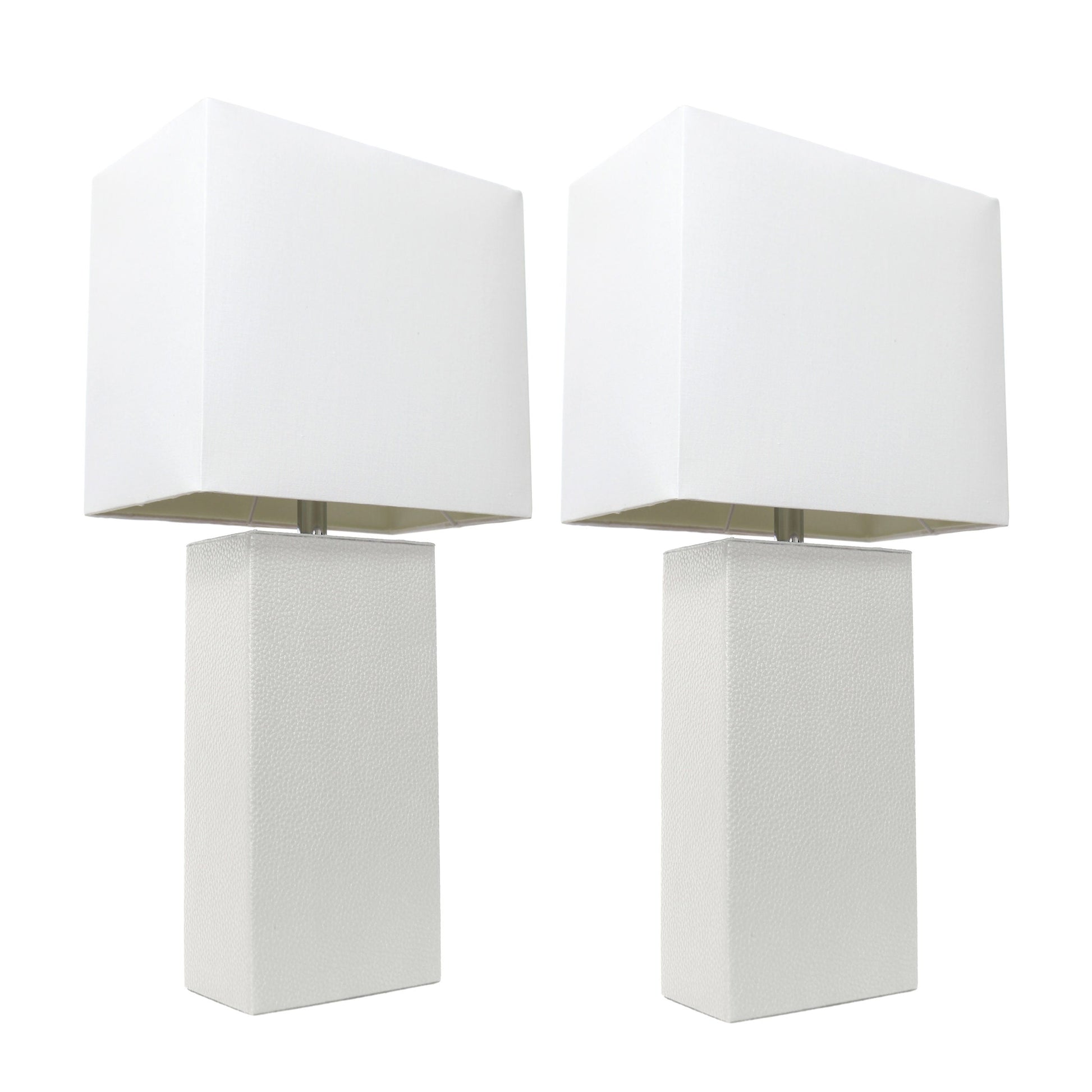 All The Rages Elegant Designs White Fabric Shades & White Finish 2-Piece Modern Leather Table Lamps