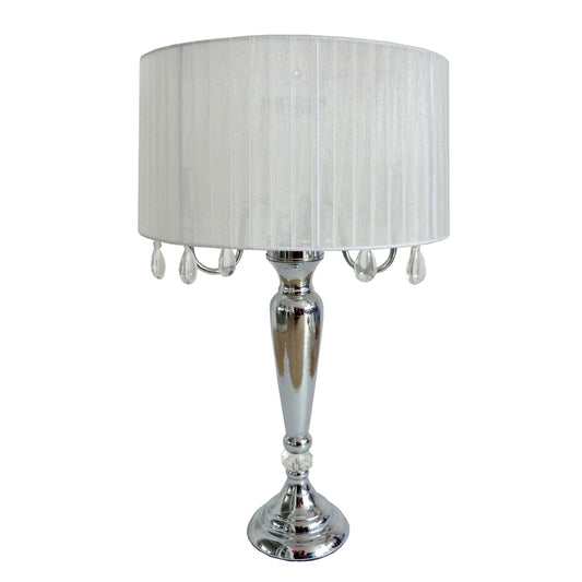 All The Rages Elegant Designs White Finish Romantic Sheer Shade Table Lamp With Hanging Crystals