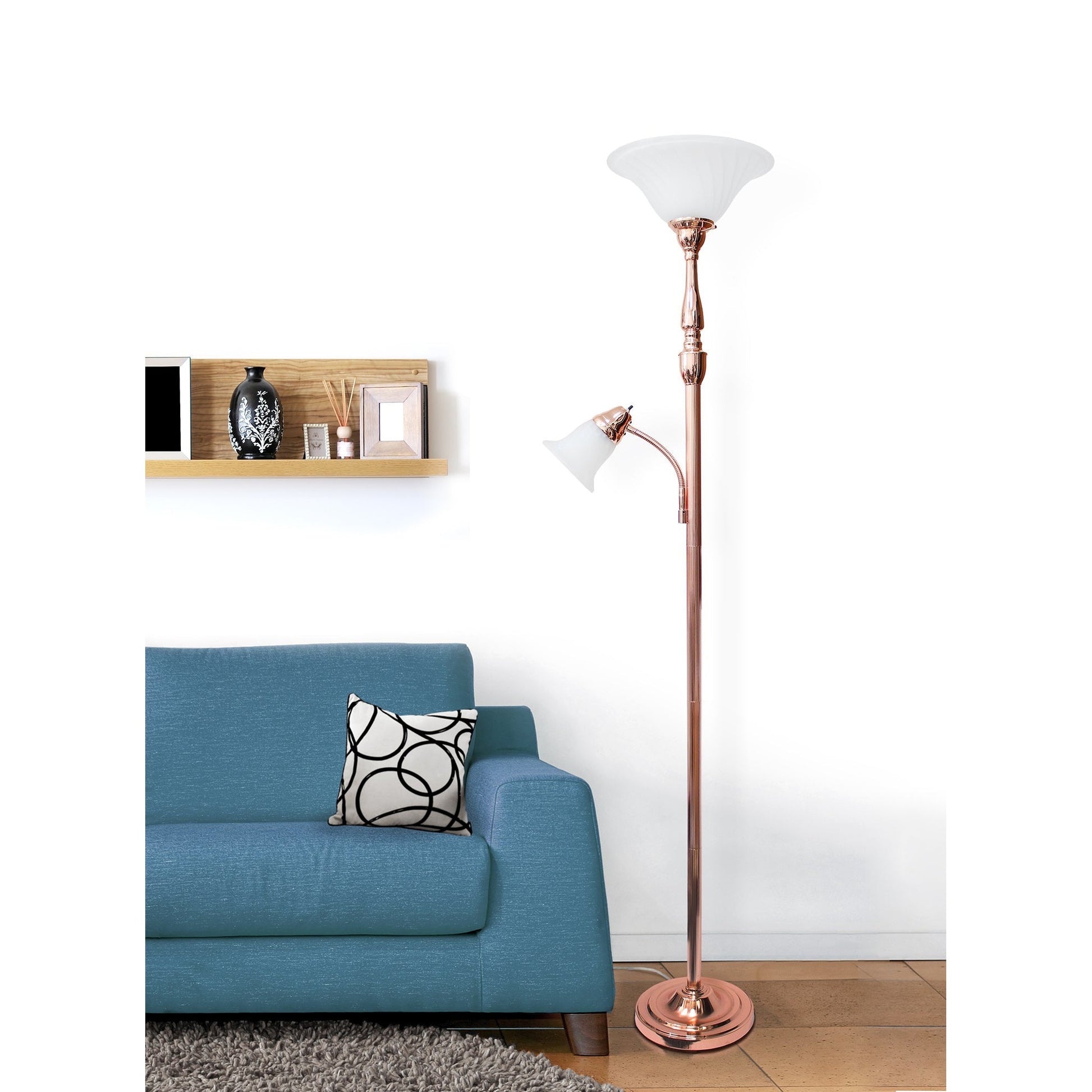 All The Rages Elegant Designs White Marble Glass Shades With Rose Gold Finish 2-Light Mother-Daughter Floor Lamp