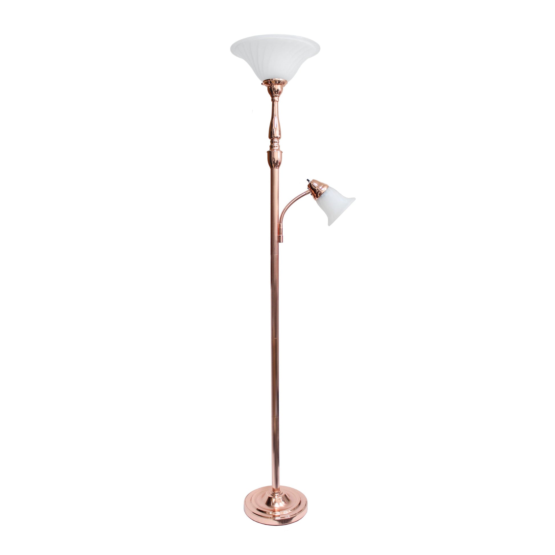 All The Rages Elegant Designs White Marble Glass Shades With Rose Gold Finish 2-Light Mother-Daughter Floor Lamp