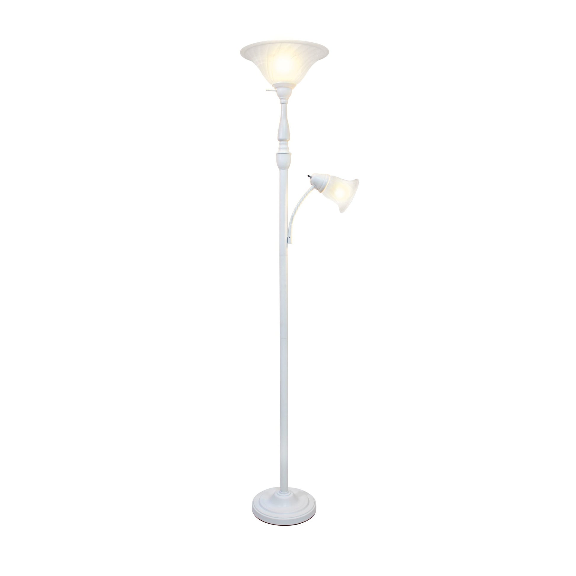 All The Rages Elegant Designs White Marble Glass Shades With White Finish 2-Light Mother-Daughter Floor Lamp