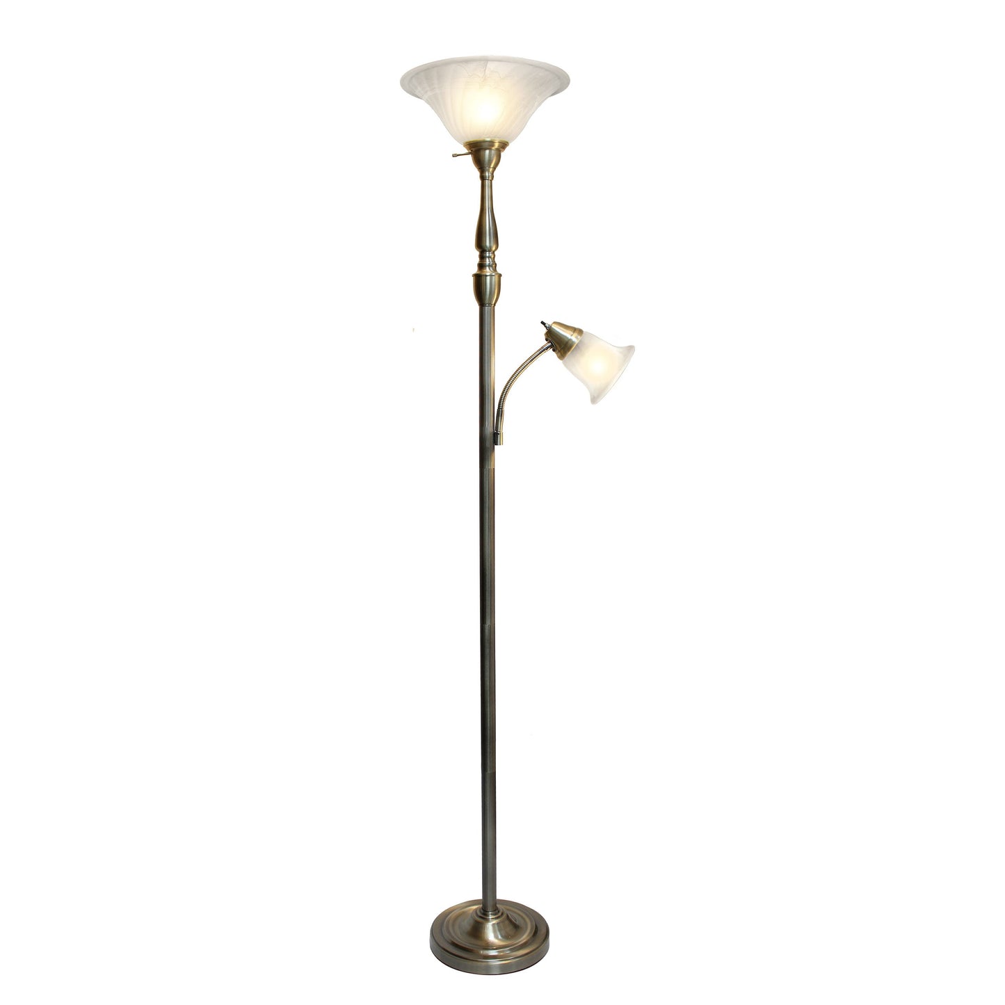 All The Rages Elegant Designs White Marble Glass With Antique Brass Finish 2-Light Mother-Daughter Floor Lamp