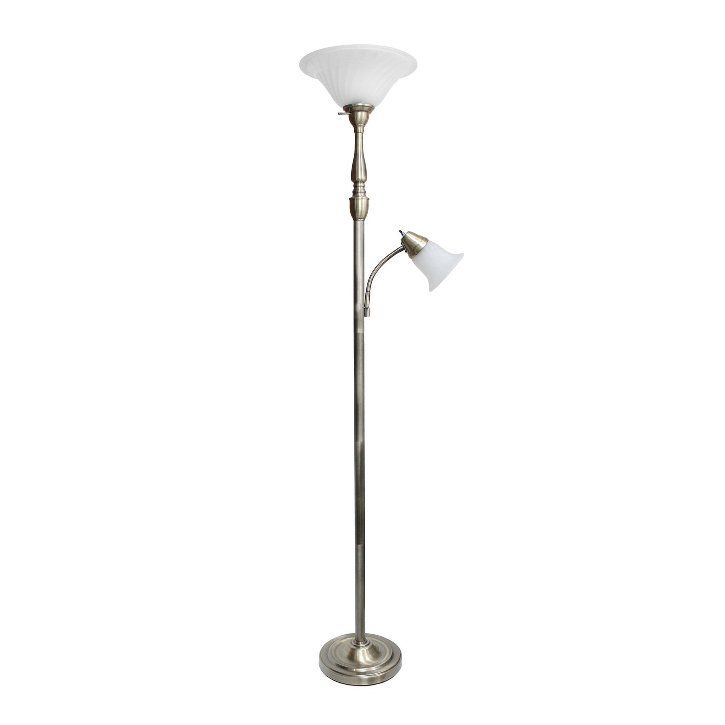 All The Rages Elegant Designs White Marble Glass With Antique Brass Finish 2-Light Mother-Daughter Floor Lamp