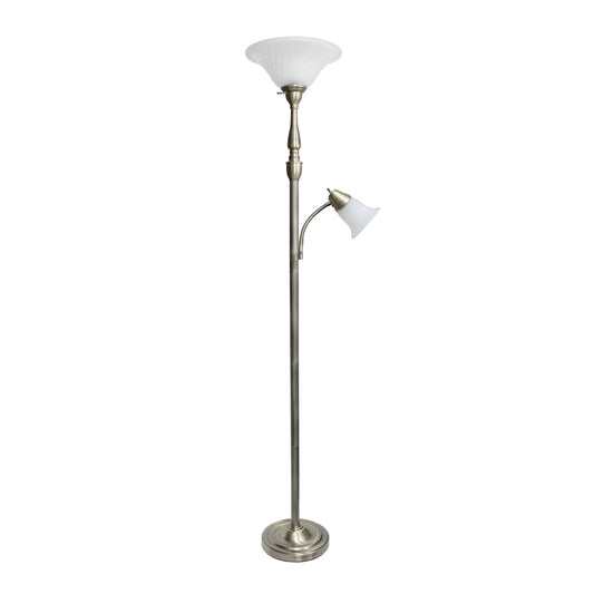 All The Rages Elegant Designs White Marble Glass With Antique Brass Finish 2-Light Mother-Daughter Floor Lamp