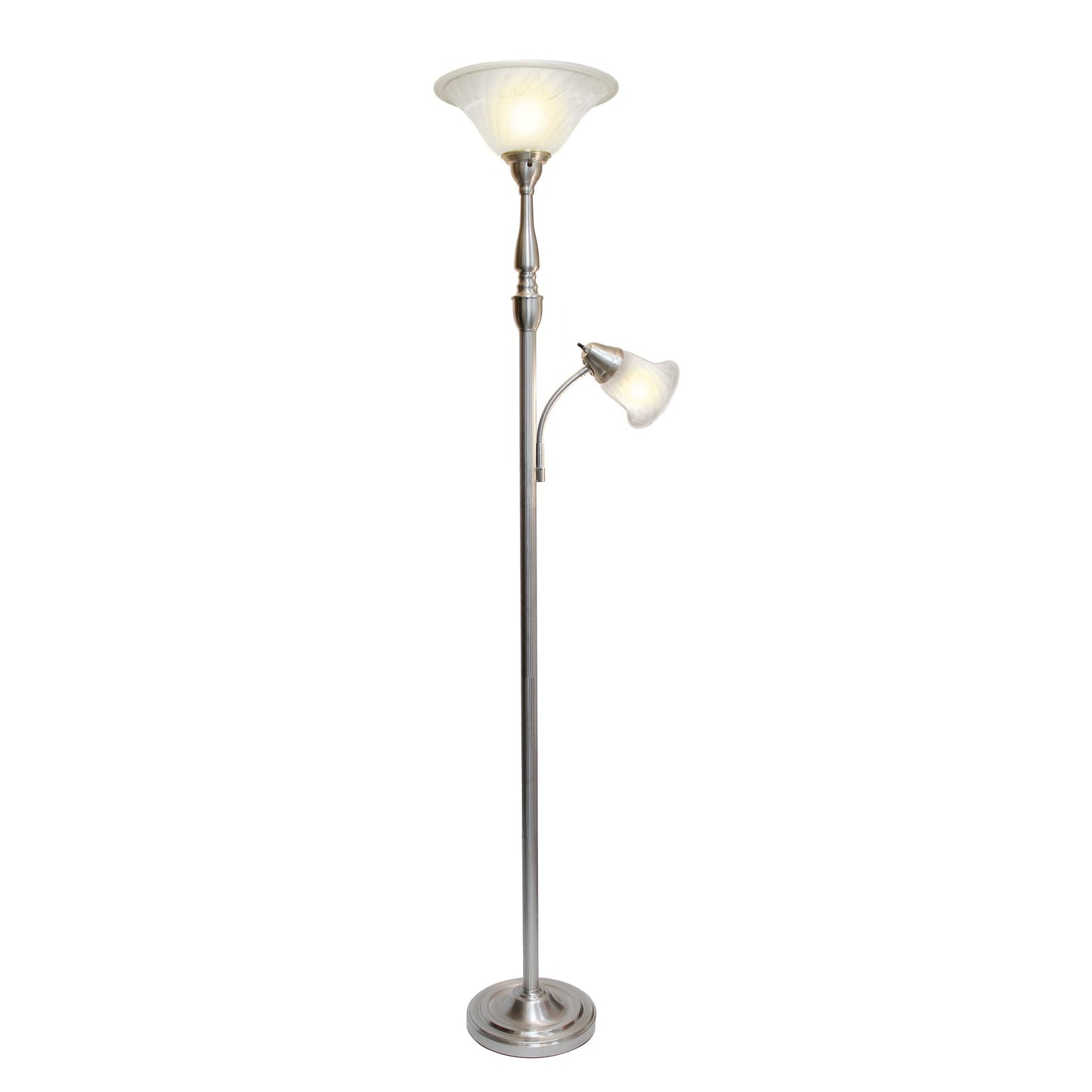 All The Rages Elegant Designs White Marble Glass With Brushed Nickel Finish 2-Light Mother-Daughter Floor Lamp