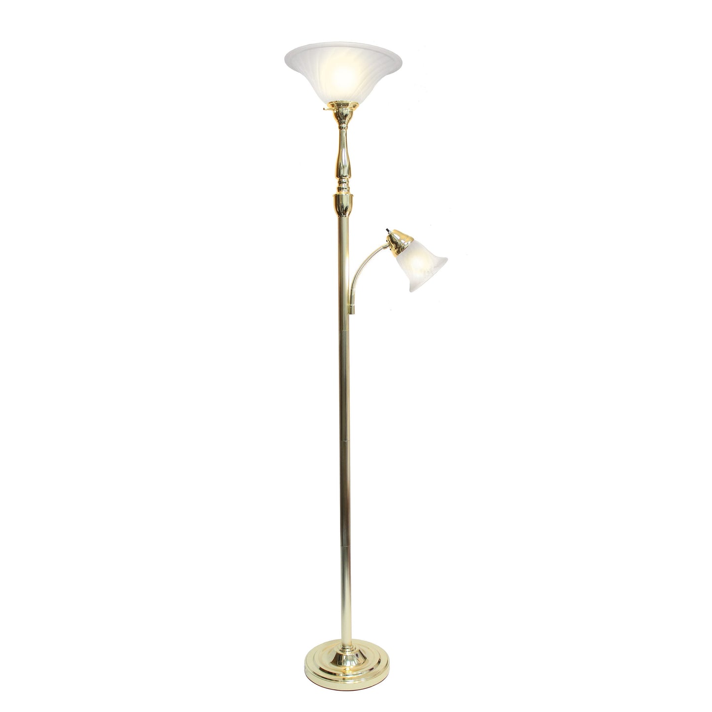 All The Rages Elegant Designs White Marble Glass With Gold Finish 2-Light Mother-Daughter Floor Lamp