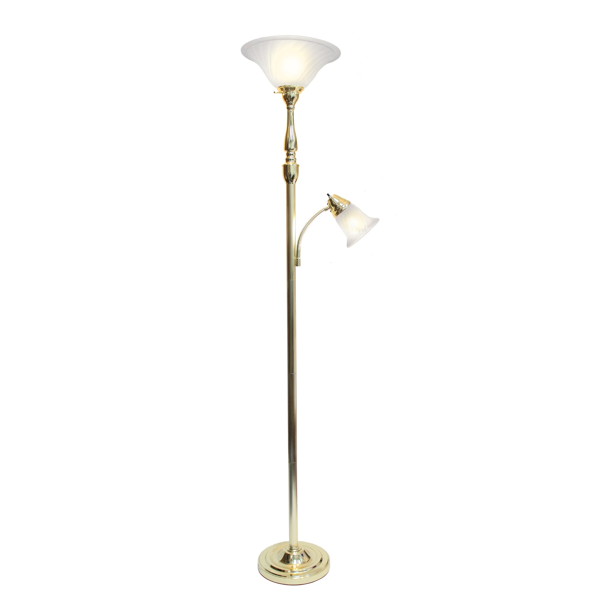 All The Rages Elegant Designs White Marble Glass With Gold Finish 2-Light Mother-Daughter Floor Lamp