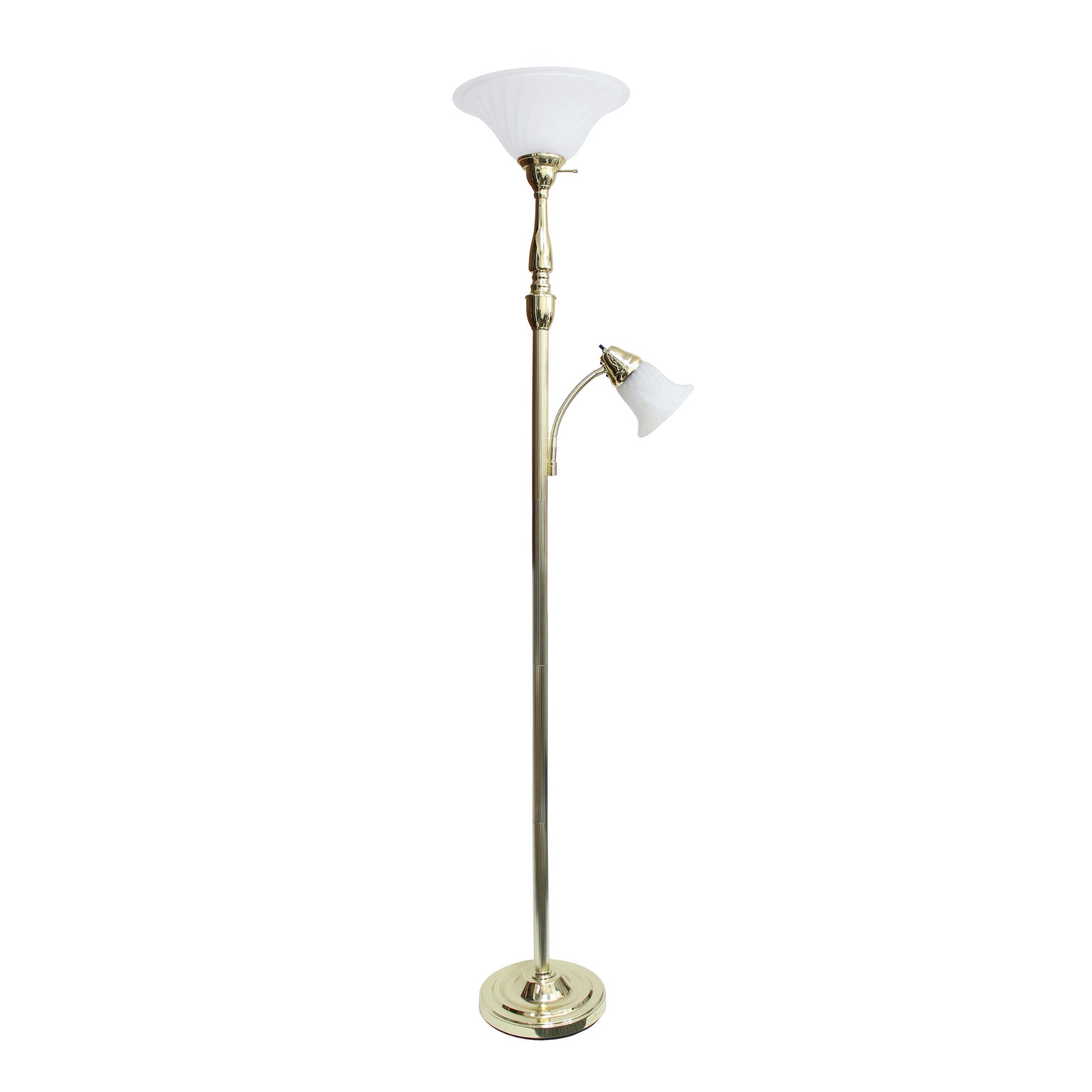 All The Rages Elegant Designs White Marble Glass With Gold Finish 2-Light Mother-Daughter Floor Lamp