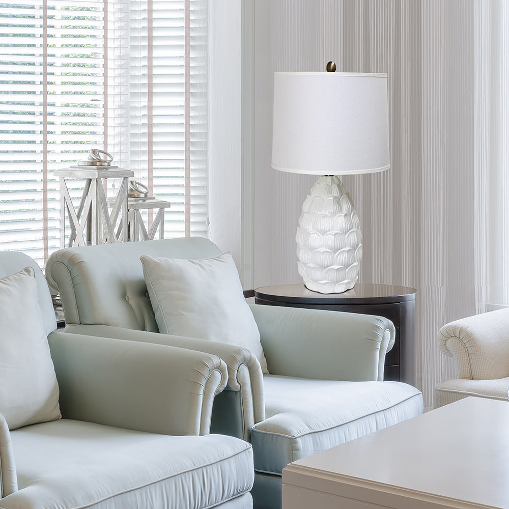 All The Rages Elegant Designs White Resin Table Lamp With White Fabric Shade