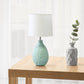 All The Rages Essentix 14" Blue Ceramic Textured Tear Drop Shaped Table Lamp With Tapered White Fabric Shade