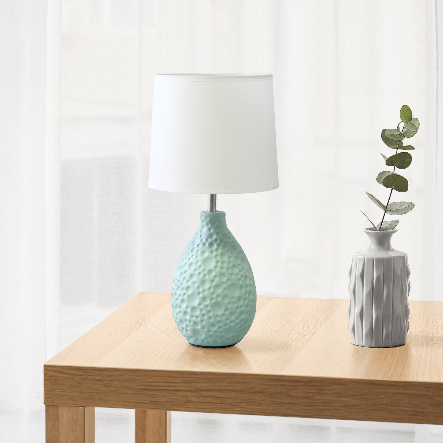 All The Rages Essentix 14" Blue Ceramic Textured Tear Drop Shaped Table Lamp With Tapered White Fabric Shade