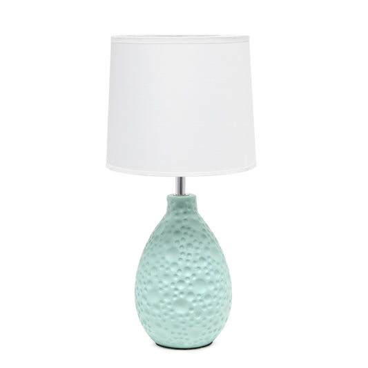 All The Rages Essentix 14" Blue Ceramic Textured Tear Drop Shaped Table Lamp With Tapered White Fabric Shade