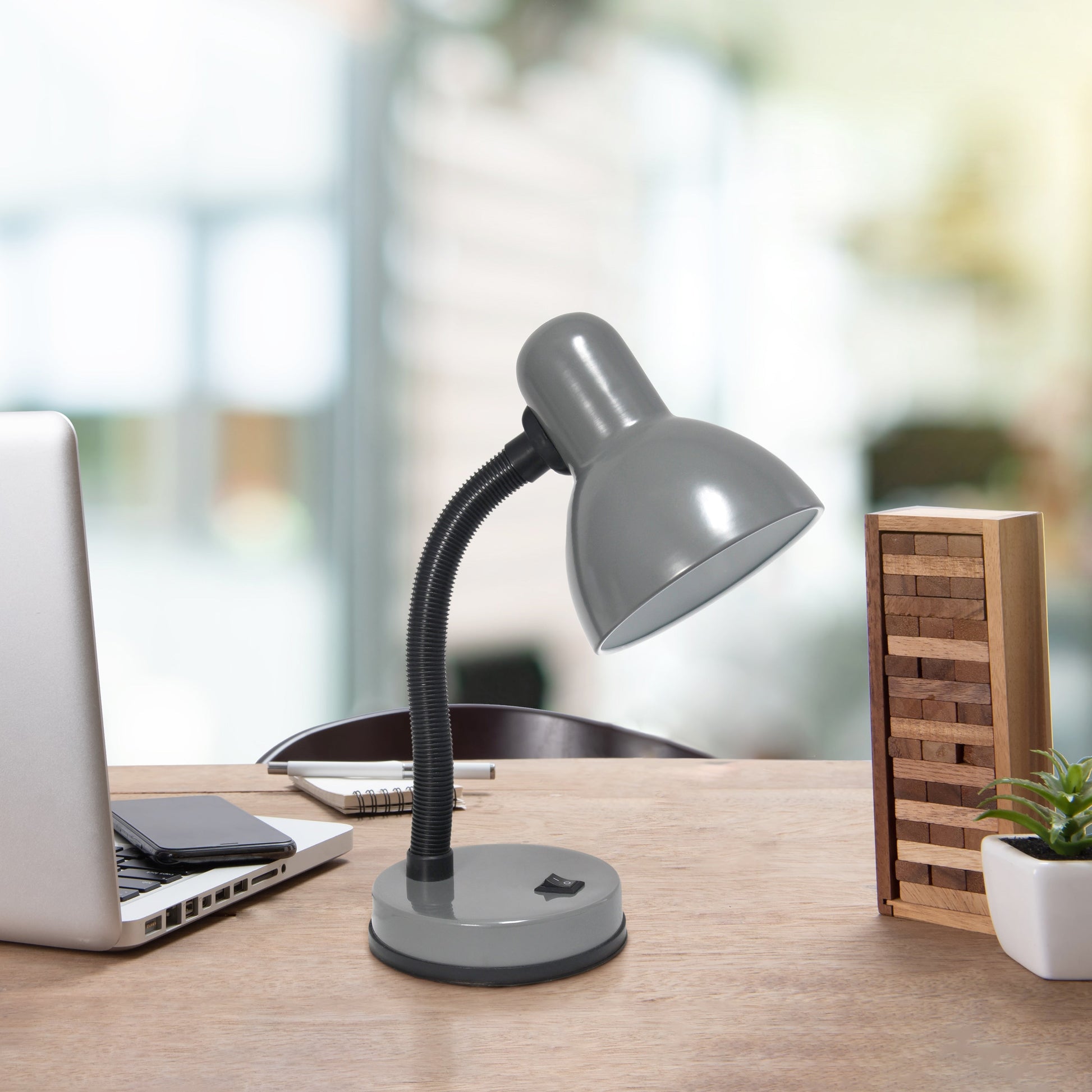 All The Rages Essentix 14" Gray Flexible Gooseneck Metal Desk Task Lamp With Bowl Shaped Shade