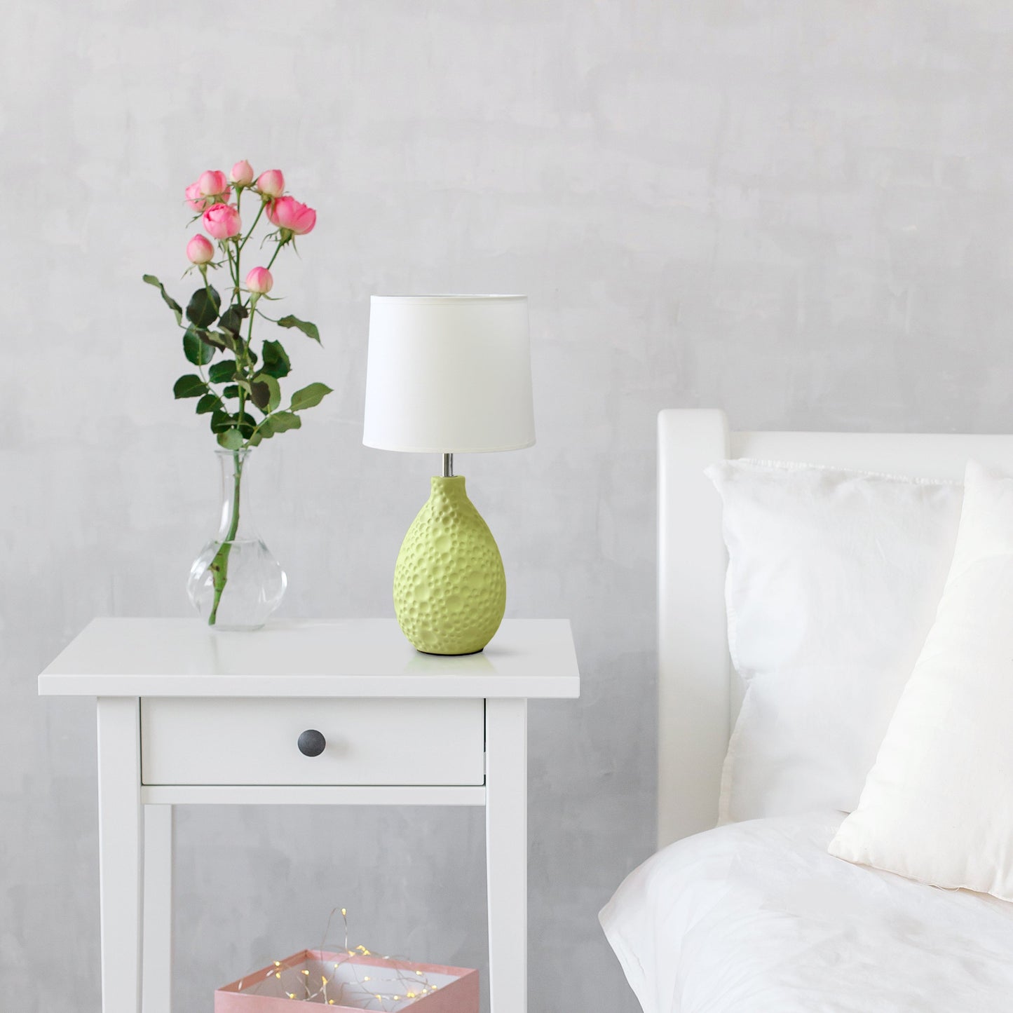 All The Rages Essentix 14" Green Ceramic Textured Tear Drop Shaped Table Lamp With Tapered White Fabric Shade