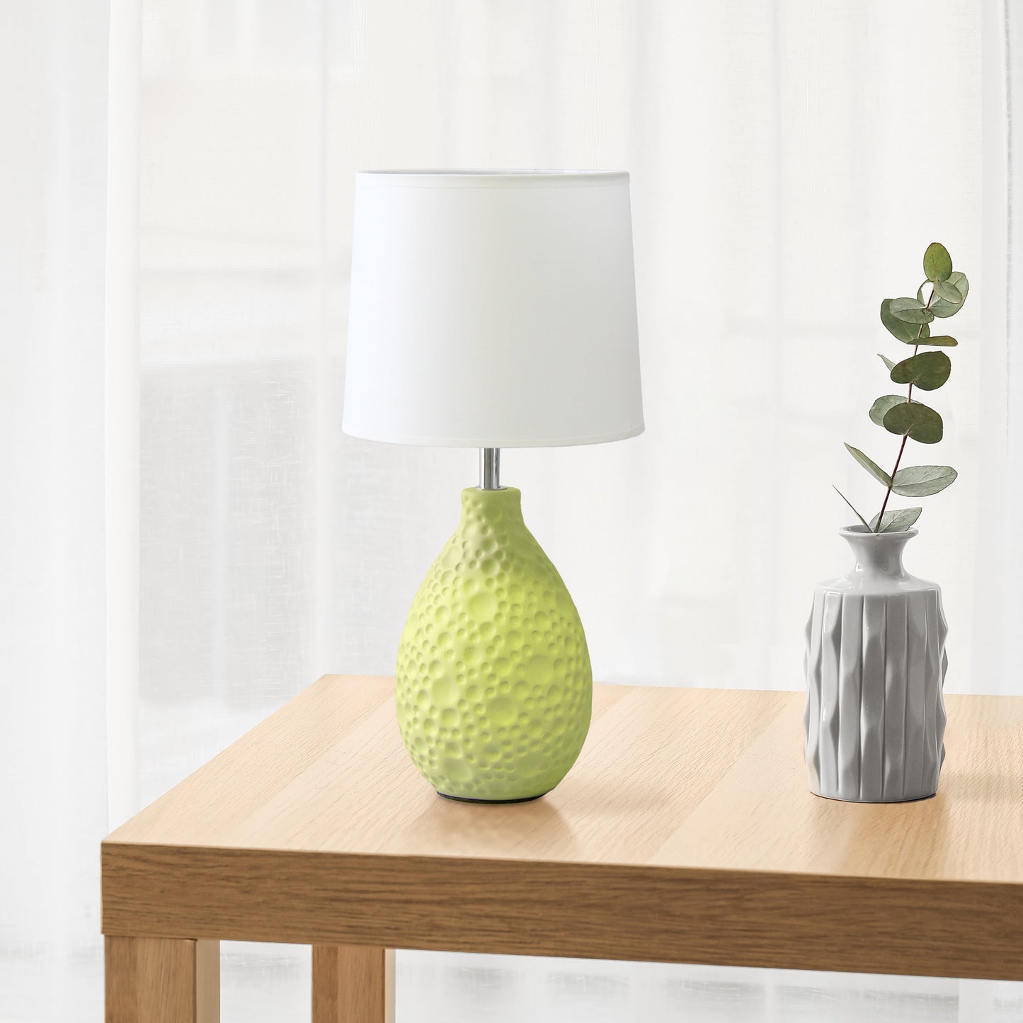 All The Rages Essentix 14" Green Ceramic Textured Tear Drop Shaped Table Lamp With Tapered White Fabric Shade
