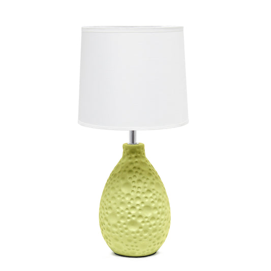 All The Rages Essentix 14" Green Ceramic Textured Tear Drop Shaped Table Lamp With Tapered White Fabric Shade