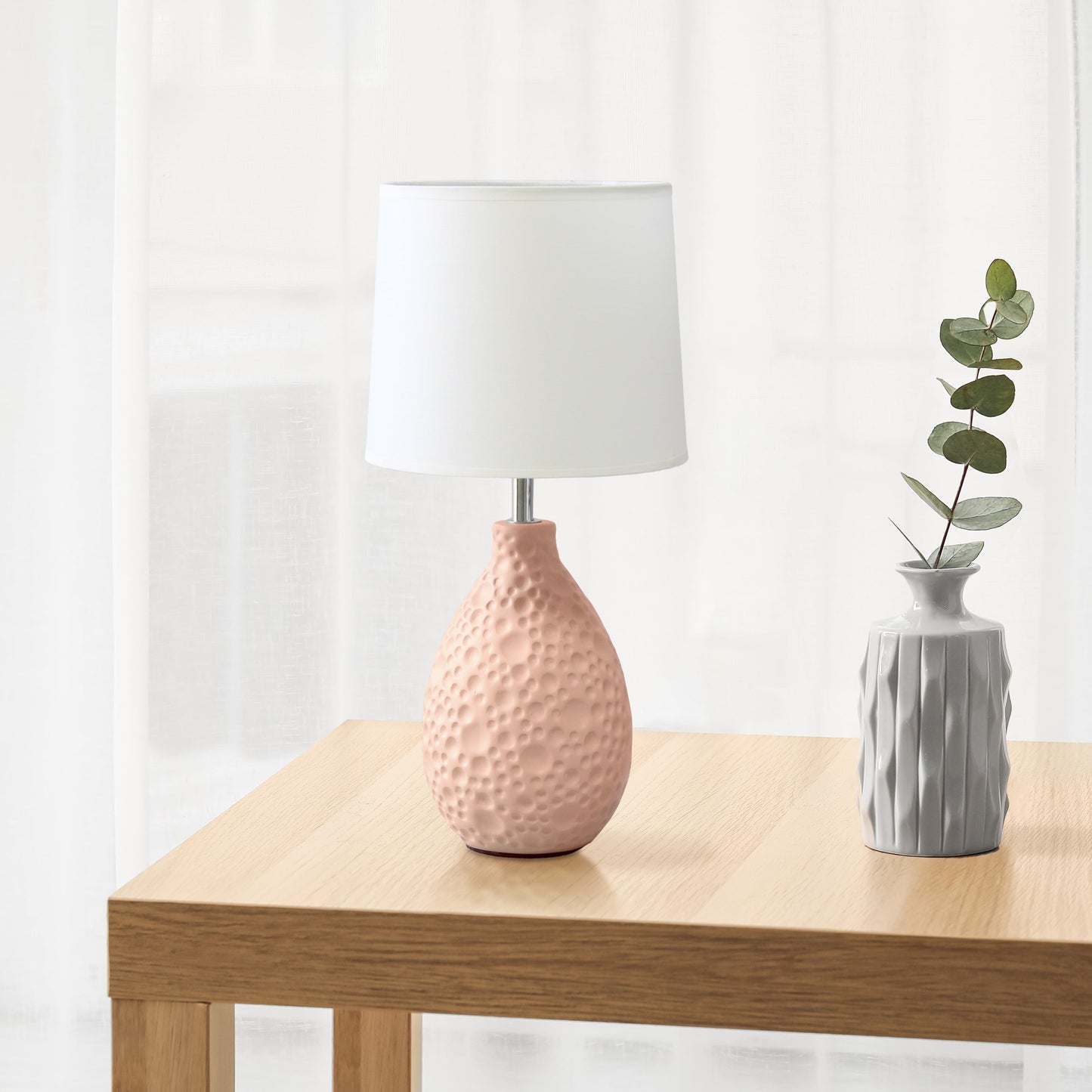 All The Rages Essentix 14" Pink Ceramic Textured Tear Drop Shaped Table Lamp With Tapered White Fabric Shade