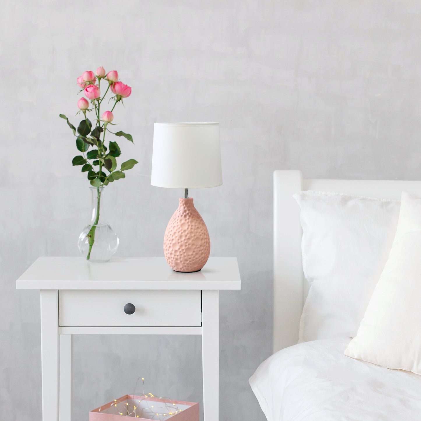 All The Rages Essentix 14" Pink Ceramic Textured Tear Drop Shaped Table Lamp With Tapered White Fabric Shade