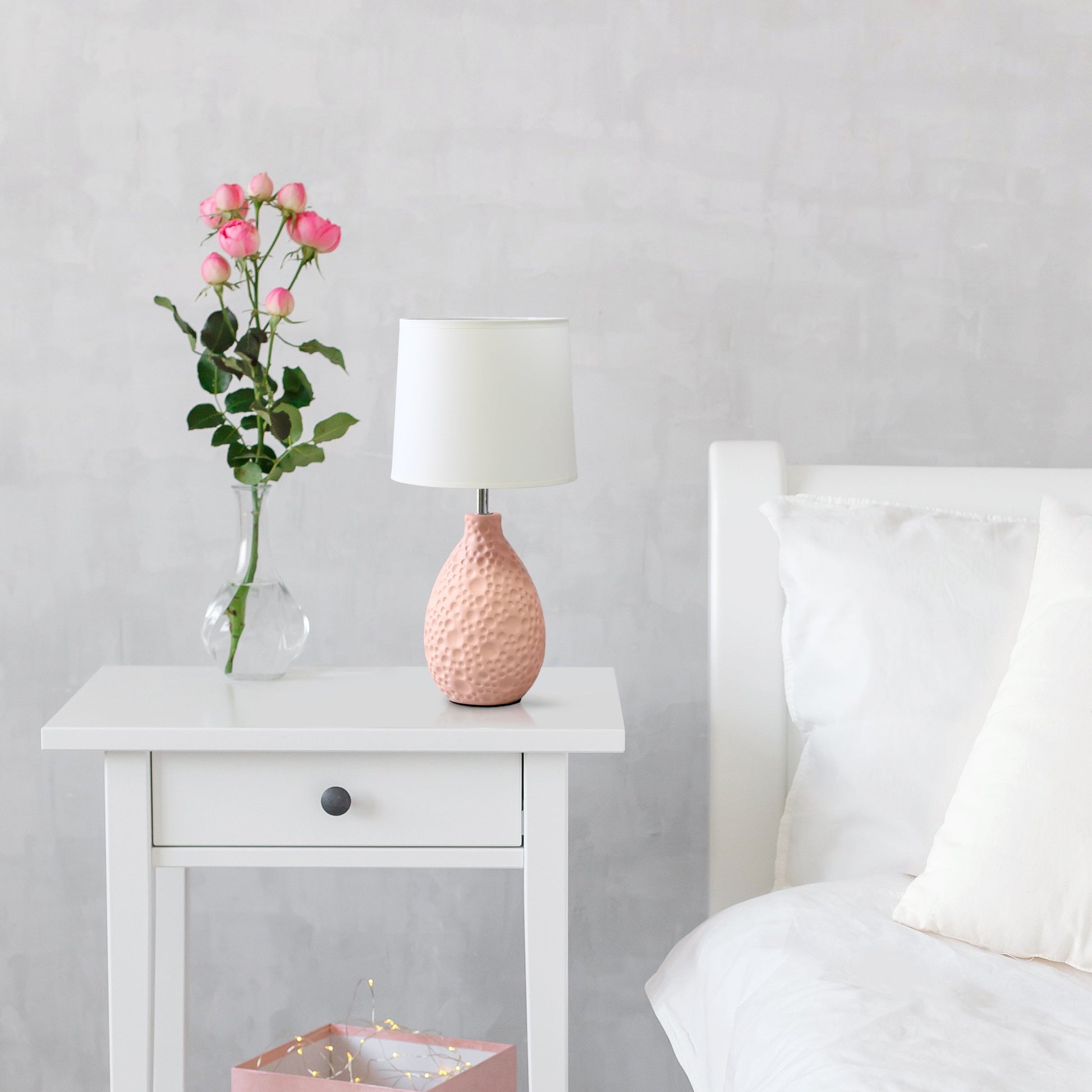 All The Rages Essentix 14" Pink Ceramic Textured Tear Drop Shaped Table Lamp With Tapered White Fabric Shade