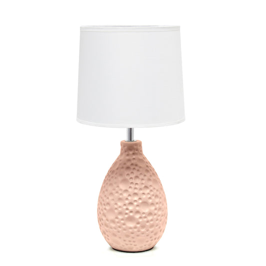 All The Rages Essentix 14" Pink Ceramic Textured Tear Drop Shaped Table Lamp With Tapered White Fabric Shade
