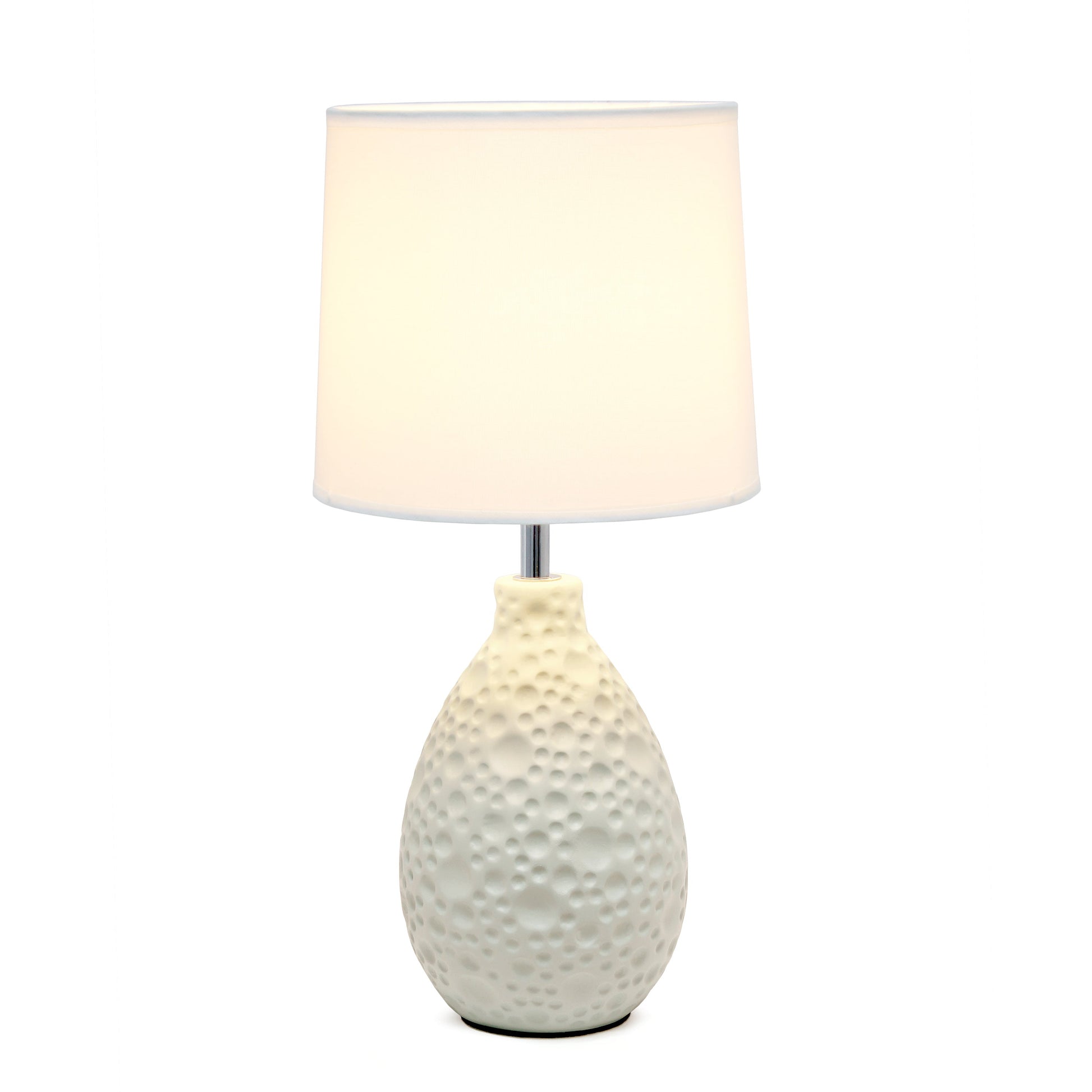 All The Rages Essentix 14" White Ceramic Textured Tear Drop Shaped Table Lamp With Tapered White Fabric Shade
