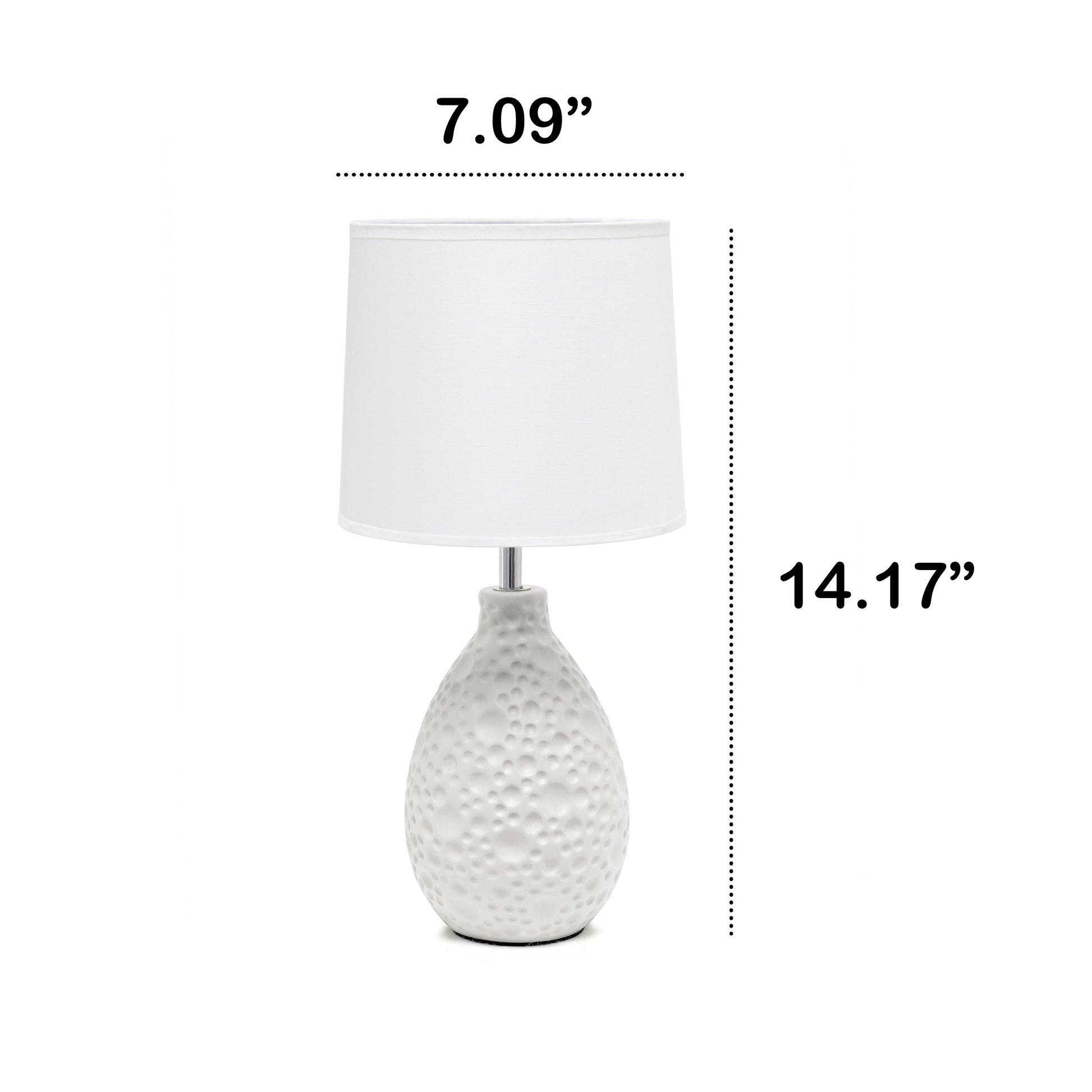 All The Rages Essentix 14" White Ceramic Textured Tear Drop Shaped Table Lamp With Tapered White Fabric Shade