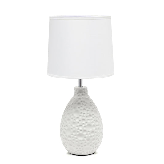 All The Rages Essentix 14" White Ceramic Textured Tear Drop Shaped Table Lamp With Tapered White Fabric Shade