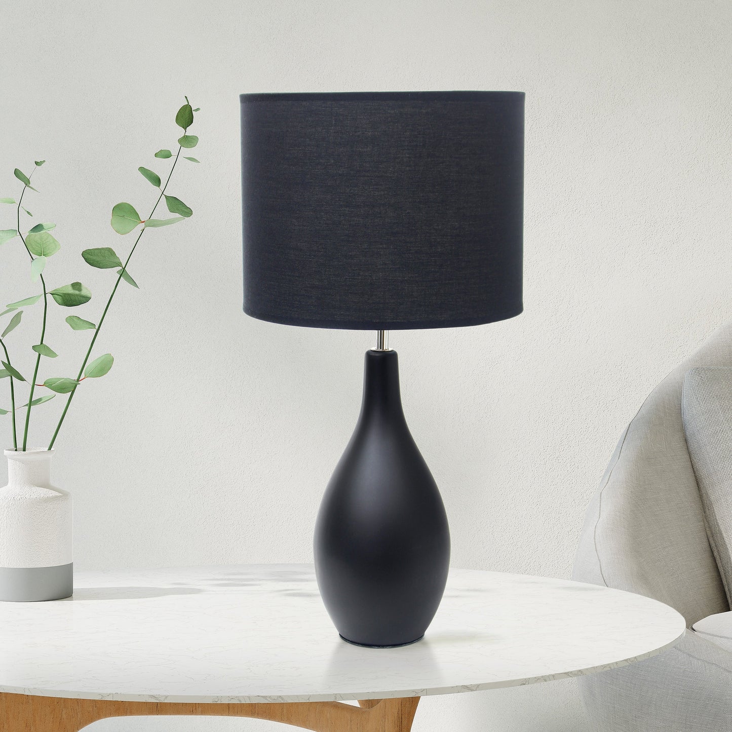 All The Rages Essentix 18" Black Ceramic Dewdrop Table Lamp With Matching Fabric Shade