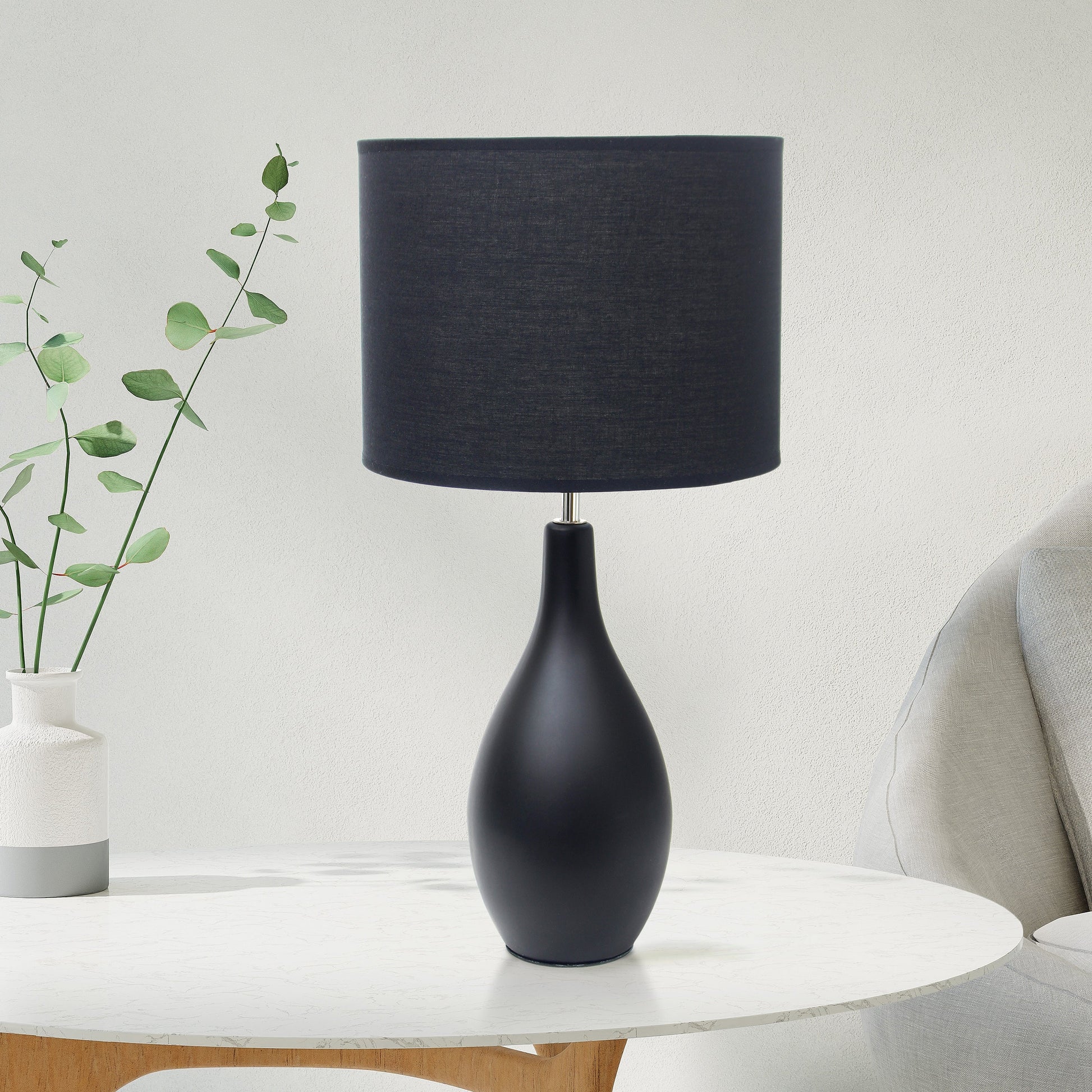All The Rages Essentix 18" Black Ceramic Dewdrop Table Lamp With Matching Fabric Shade