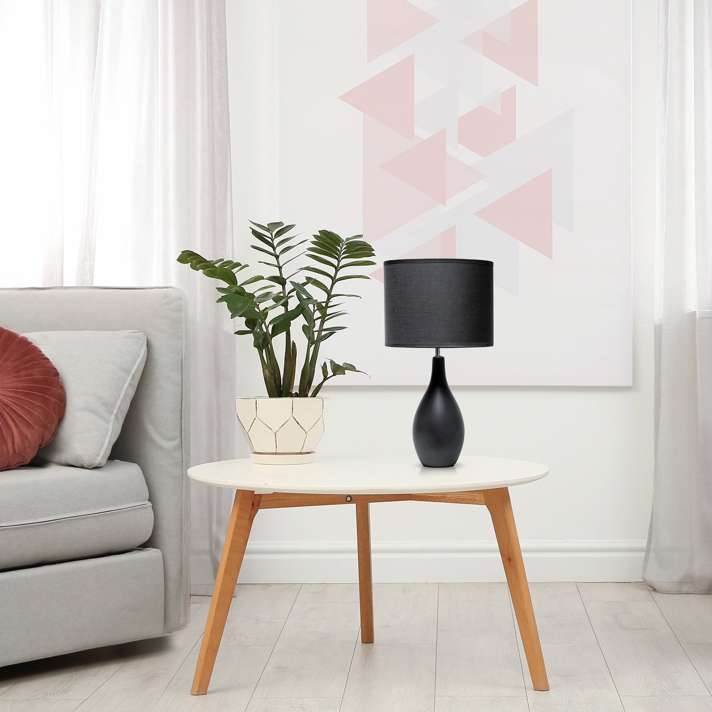 All The Rages Essentix 18" Black Ceramic Dewdrop Table Lamp With Matching Fabric Shade