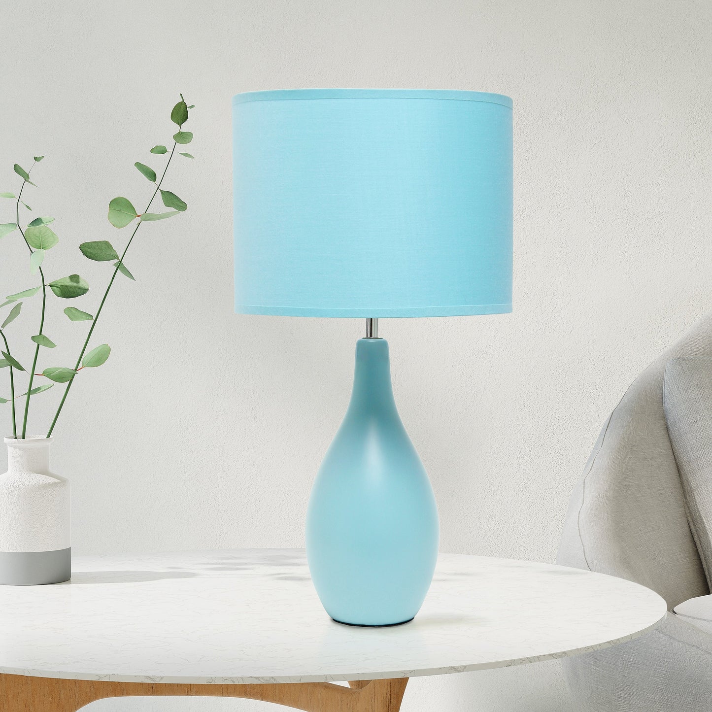 All The Rages Essentix 18" Blue Ceramic Dewdrop Table Lamp With Matching Fabric Shade