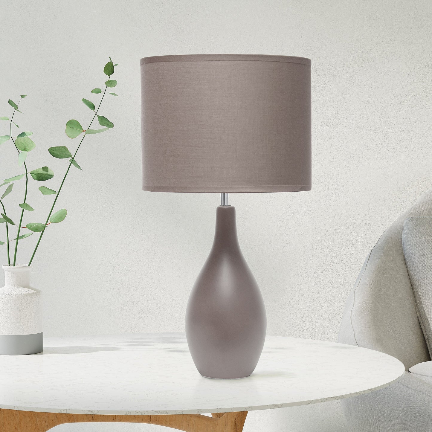 All The Rages Essentix 18" Gray Ceramic Dewdrop Table Lamp With Matching Fabric Shade