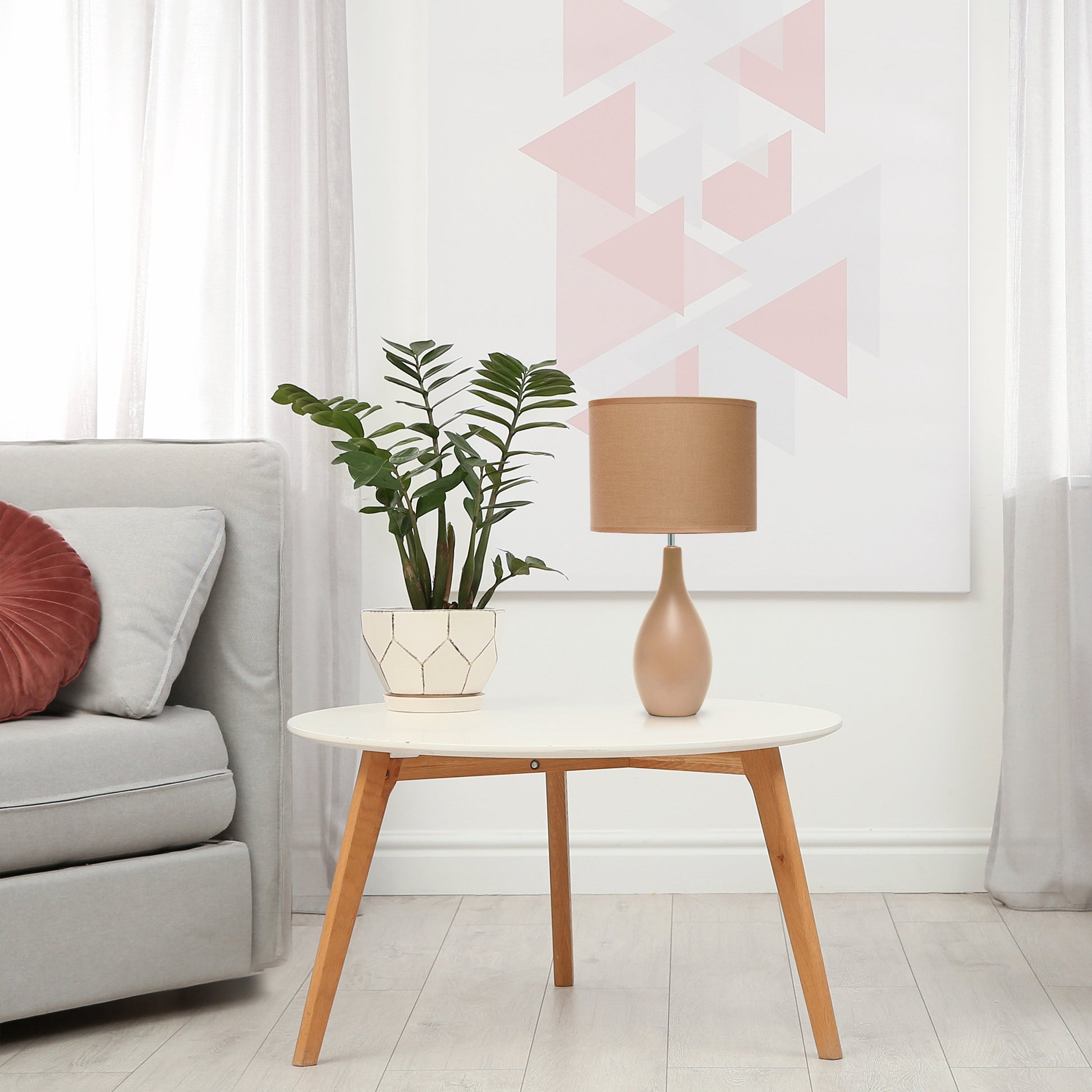 All The Rages Essentix 18" Light Brown Ceramic Dewdrop Table Lamp With Matching Fabric Shade