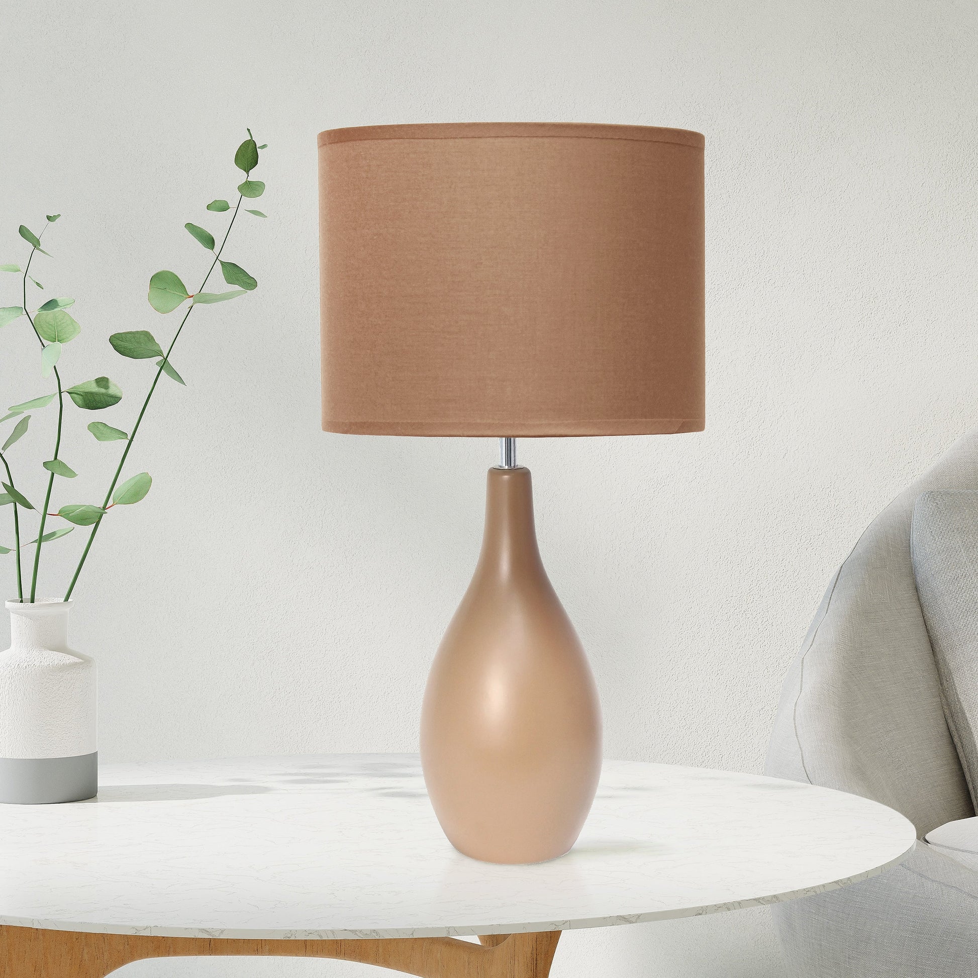 All The Rages Essentix 18" Light Brown Ceramic Dewdrop Table Lamp With Matching Fabric Shade