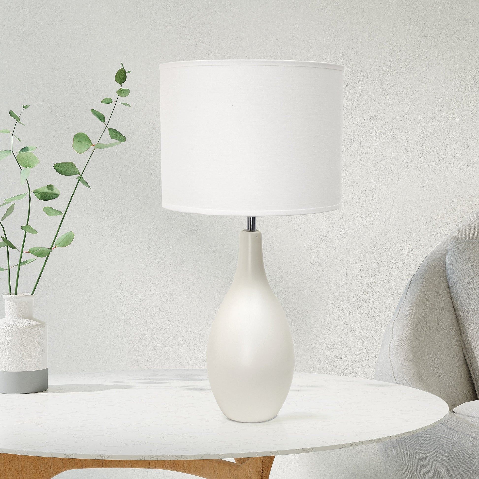 All The Rages Essentix 18" Off White Ceramic Dewdrop Table Lamp With Matching Fabric Shade