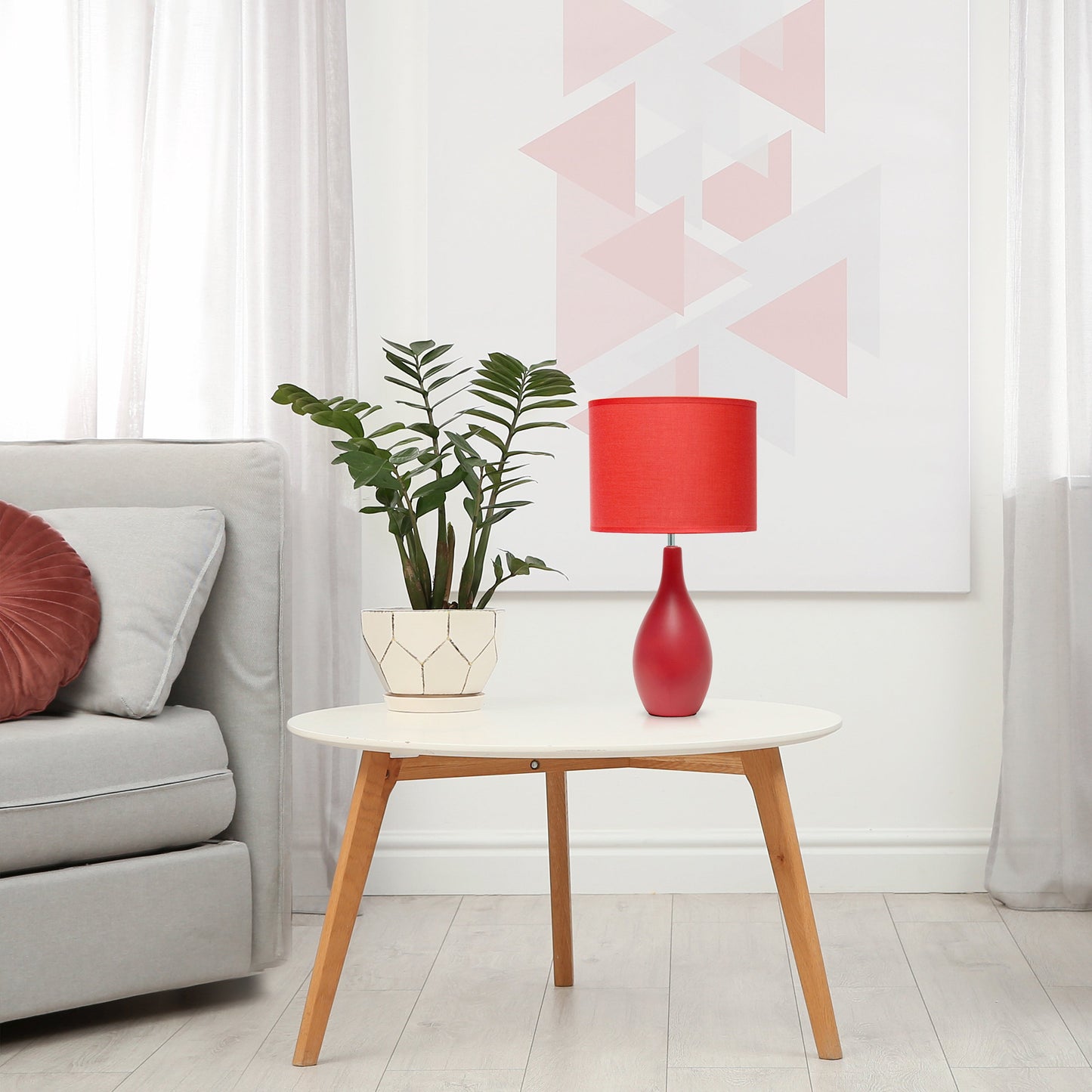 All The Rages Essentix 18" Red Ceramic Dewdrop Table Lamp With Matching Fabric Shade