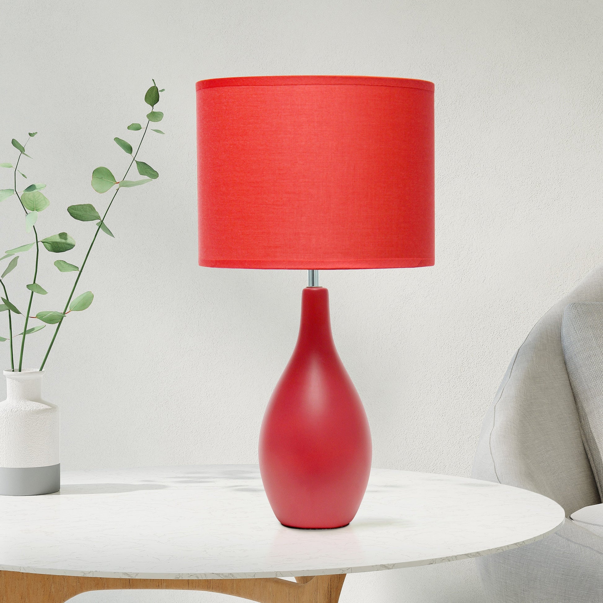 All The Rages Essentix 18" Red Ceramic Dewdrop Table Lamp With Matching Fabric Shade