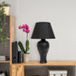 All The Rages Essentix 20" Black Ceramic Textured Table Lamp With Matching Empire Fabric Shade