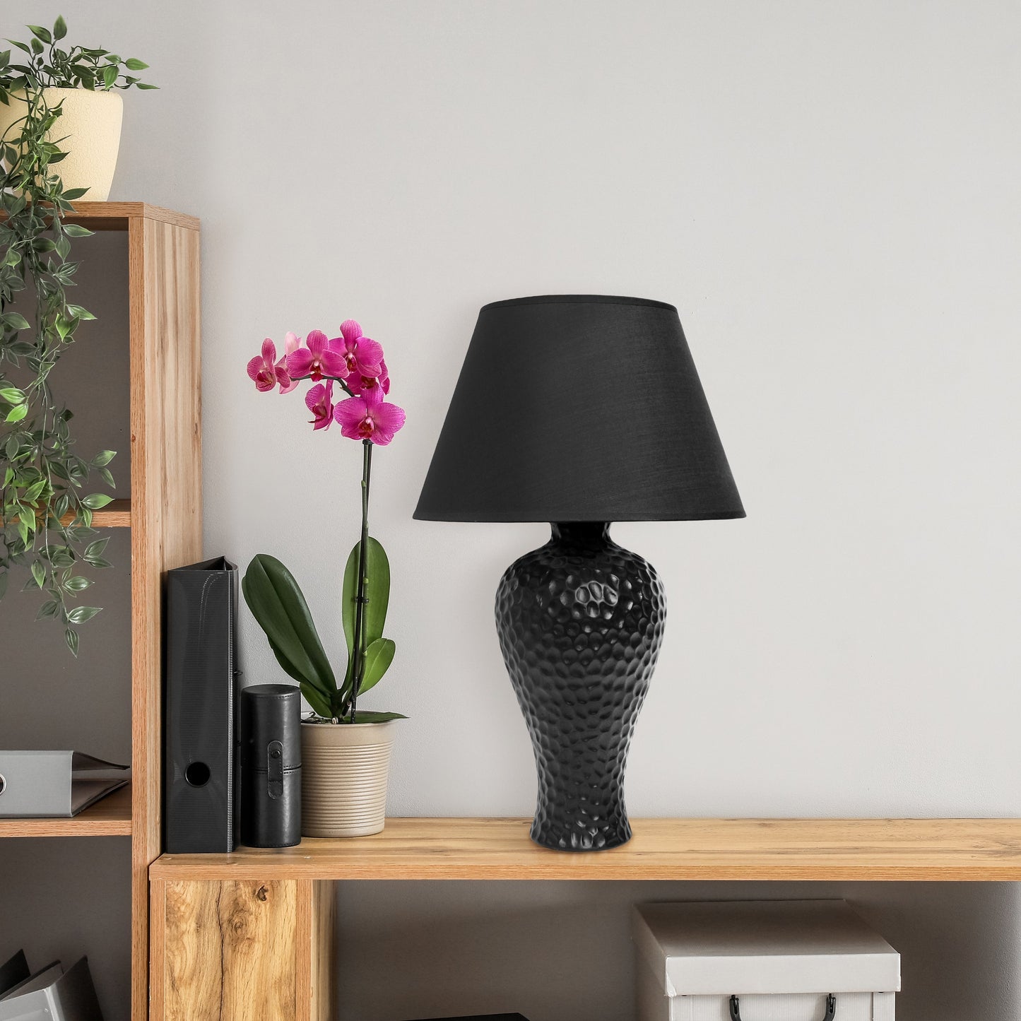 All The Rages Essentix 20" Black Ceramic Textured Table Lamp With Matching Empire Fabric Shade
