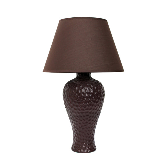 All The Rages Essentix 20" Brown Ceramic Textured Table Lamp With Matching Empire Fabric Shade