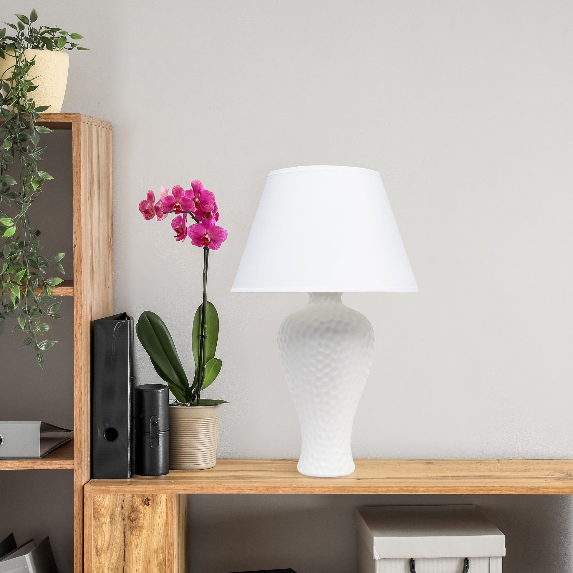 All The Rages Essentix 20" White Ceramic Textured Table Lamp With Matching Empire Fabric Shade