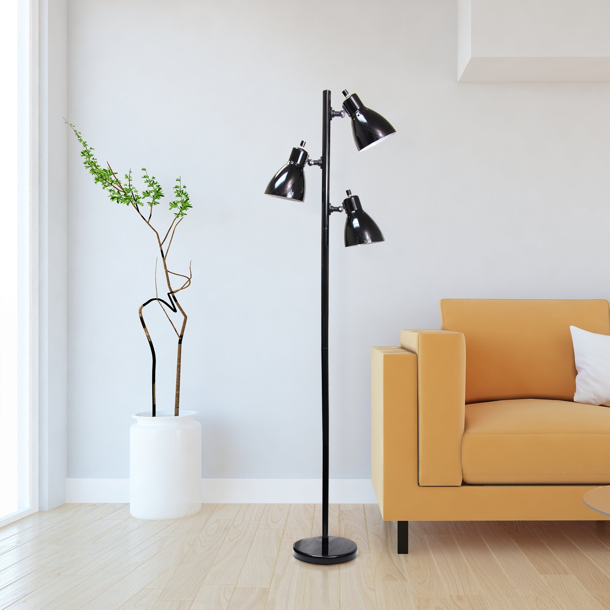 All The Rages Essentix 64" Black 3-Light Metal Tree Floor Lamp With Metal Adjustable Spotlight Shades