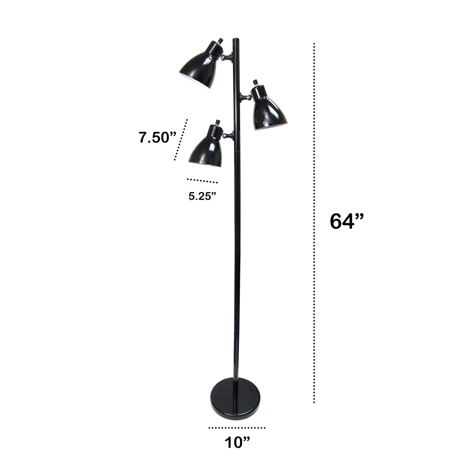 All The Rages Essentix 64" Black 3-Light Metal Tree Floor Lamp With Metal Adjustable Spotlight Shades